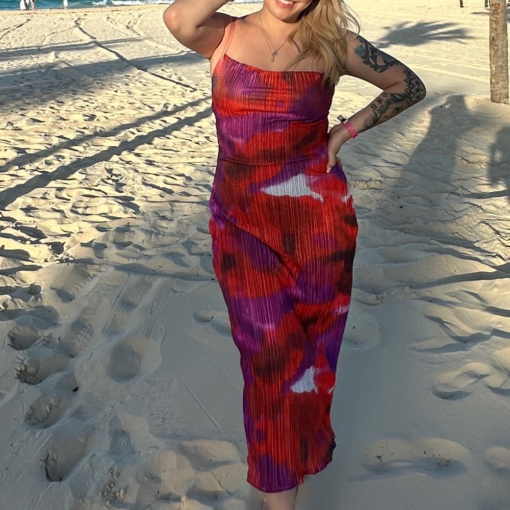 Vibrant Red and Purple Dress